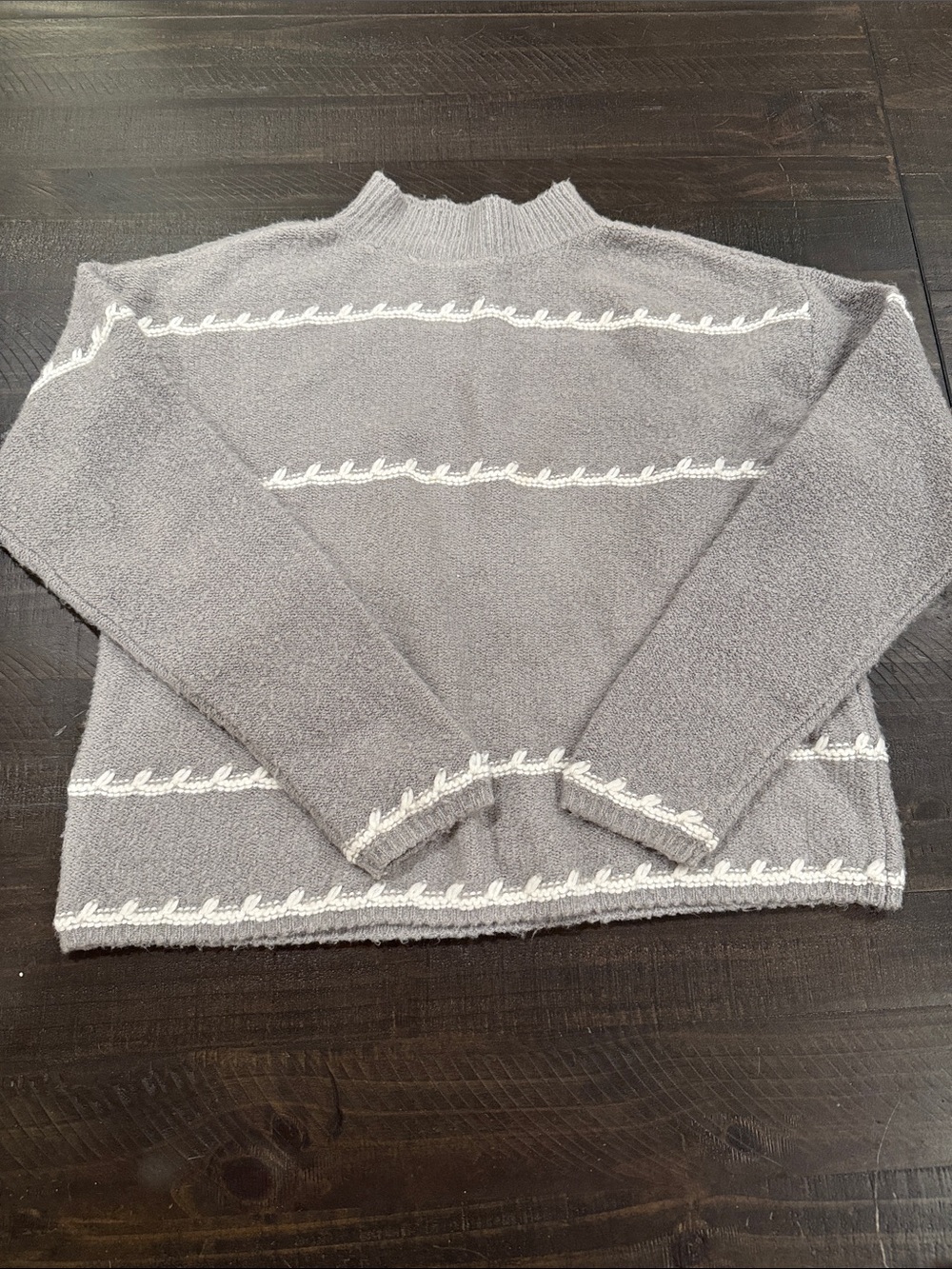 Rag Poets Cozy Grey Cowl-Neck Sweater with White Trim Size Largw